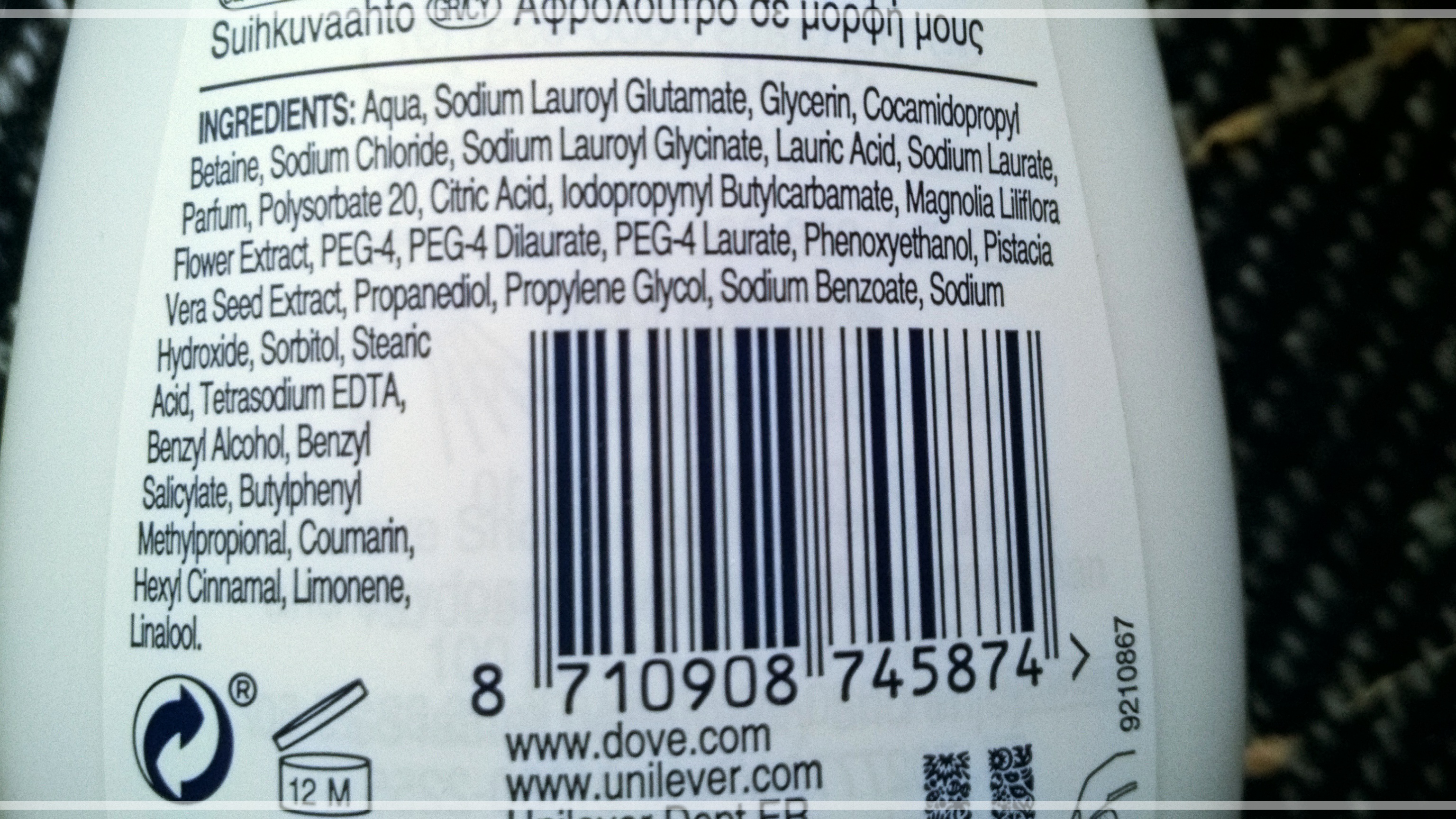 pianki pod prysznic Dove